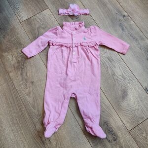 3m Ralph Lauren Ruffled Romper And Headband